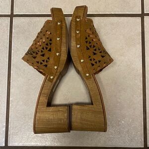 Aldo Brown Wooden Mules with Cutout Design